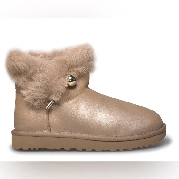 UGG Classic Fluff Pin Mini Boot, Antique Pearl - Picture 3 of 11
